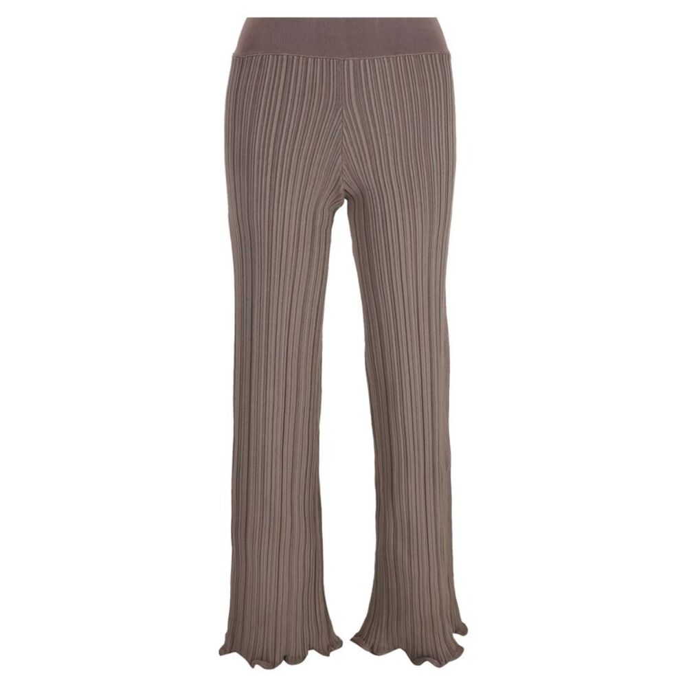 Acne Studios Ribbed-Knit Straight-Leg Pants in Brown Viscose